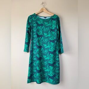 Melly M Zebra Print Shift Dress - Green/Navy - Small